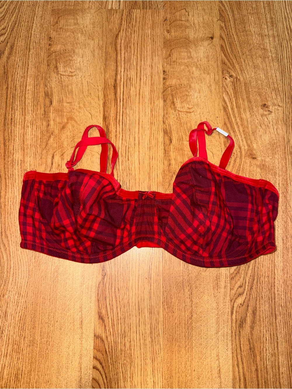 PINK Victoria's Secret Red Plaid Underwire Balconette Bra